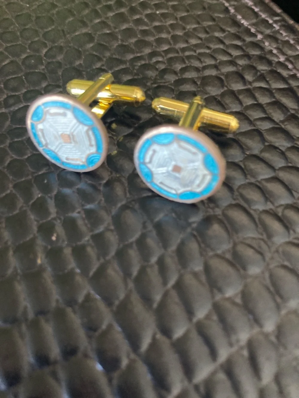 Vintage Russian Guilloché Enamel Cufflinks Turquoise White Melchior 🇨🇳
